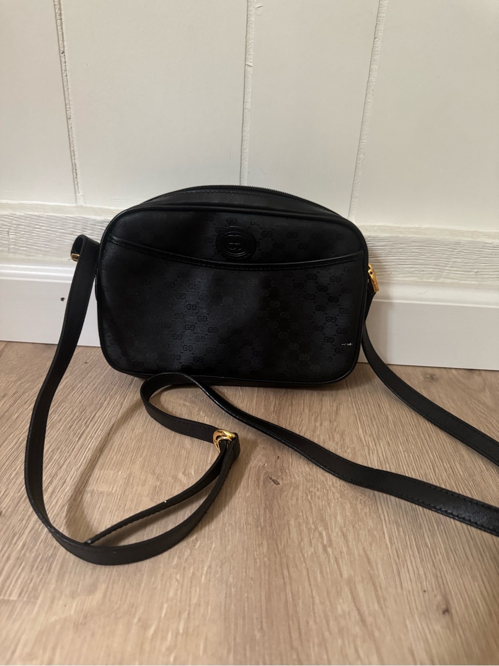 Gucci Black Embossed Leather Crossbody with Gold Hardware